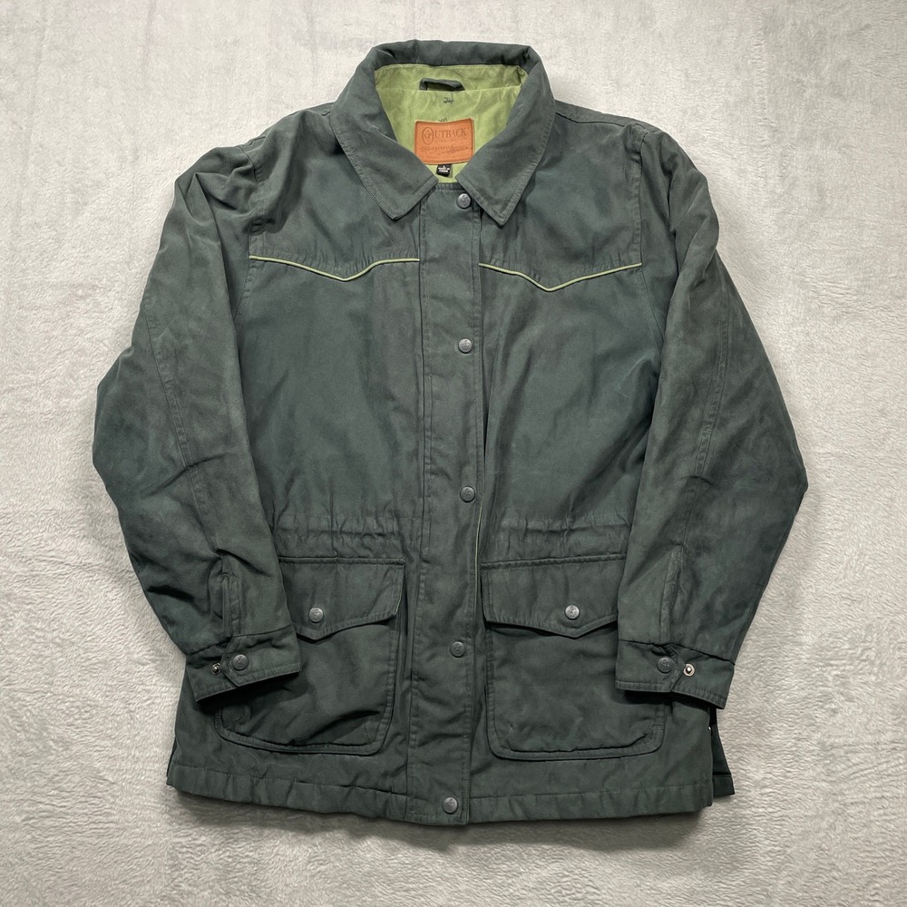 Outback Trading Co Field Jacket Mens Large Green Western Faux Suede Barn Coat